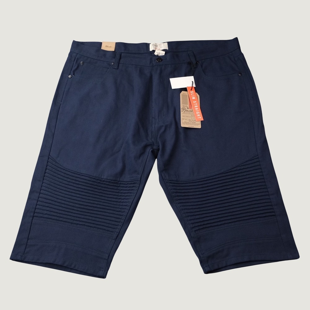 Pjmark Moto Shorts Slim Straight 44 Navy Blue Cotton Ribbed Biker Streetwear NWT